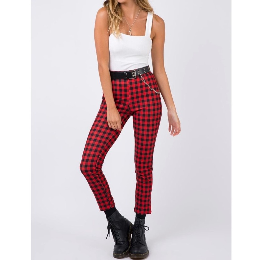 Princess Polly | Red & Black Pants | 8